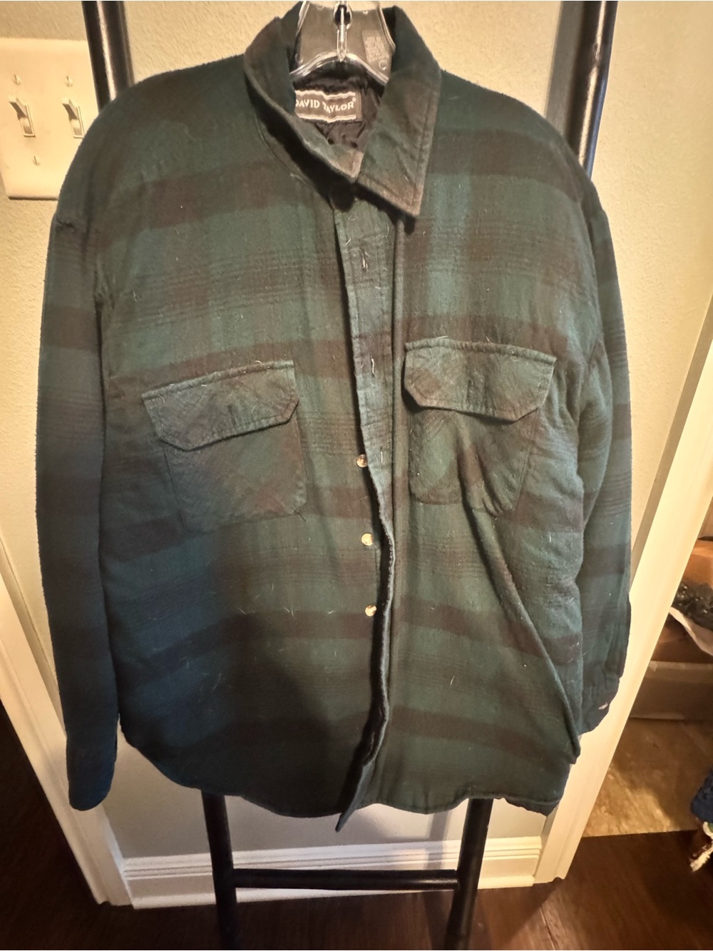 David Taylor Dark Green and Black Plaid Shirt Jacket